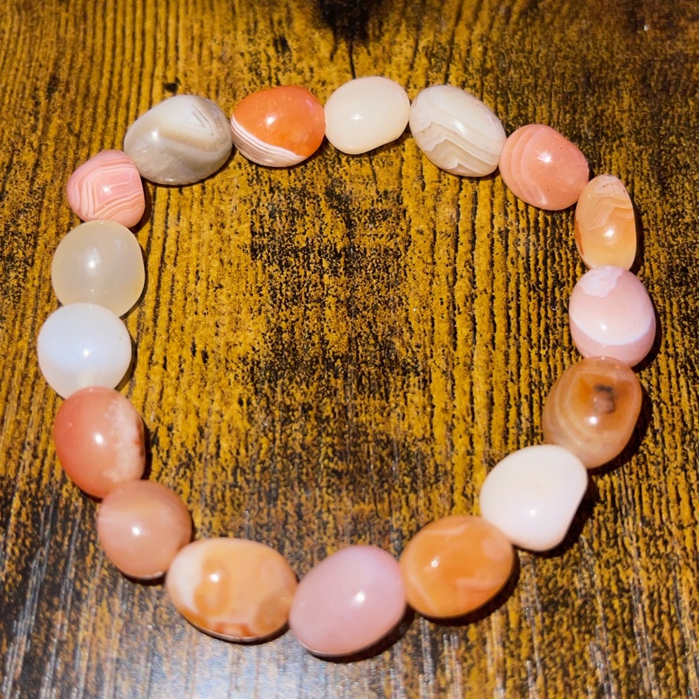 Peach Moonstone and Botswana Agate bracelet
